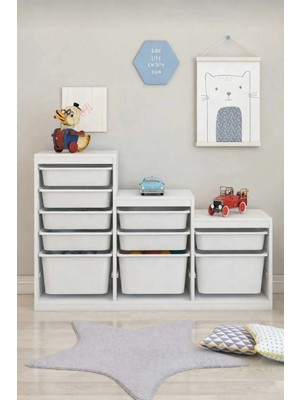 Dekozum Kids 10 Sepetli Gülücüklü Oyuncak Dolabı Oyuncak Organizer Oyuncak Box Kutusu
