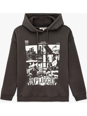 Koton Şardonlu Rahat Kalıp Baskılı Uzun Kollu Kapüşonlu Sweatshirt
