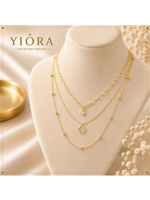 Yiora Jewelery Paslanmaz Çelik İTHAL3LÜ Çoklu Görünüm Altın/gold Renk Kolye