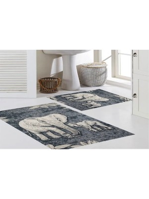 Vivense Dijital Baskı, Kaymaz Taban Ikili Banyo Paspası 100X60 + 60X50 cm  RVG5-1462