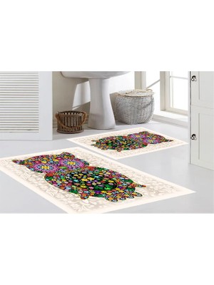 Vivense Dijital Baskı, Kaymaz Taban Ikili Banyo Paspası 100X60 + 60X50 cm  RVG5-1302