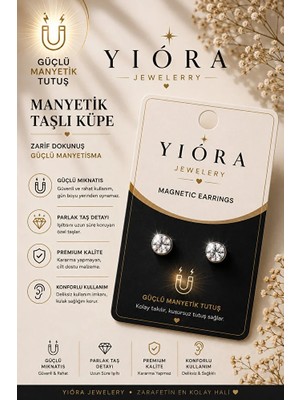 Yiora Jewelery Güçlü Mıknatıslı Sıkıştırmalı Deliksiz Gümüş Renk Tektaş Çelik Unisex Çift (2 Adet) Küpe