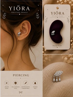 Yiora Jewellry Taşlı Sallantılı Cerrahi Çelik Zirkon Taşlı Tragus Helix Kıkırdak Conch Piercing 6 mm