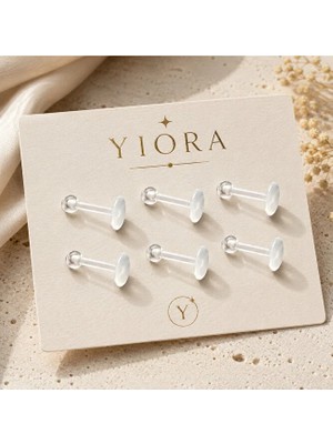 Yiora Jewelery 6 Adet Şeffaf Bioplast Piercing Set Tragus Labret Dudak Kulak Helix Flat Conch Snake Bites Sınav-Mr Vs.