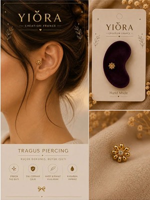 Yiora Jewellry Taşlı Çiçek Cerrahi Çelik Zirkon Taşlı Tragus Helix Kıkırdak Conch Piercing 6 mm