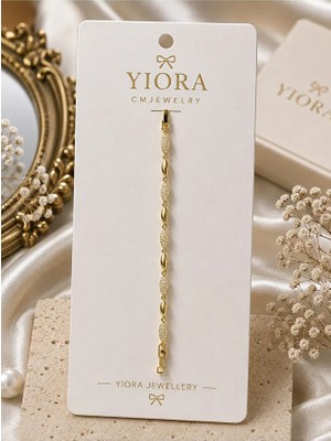 Yiora Jewelery Cmjewelery Damla Model Taşlı 14K Gold Kuyumcu Işçiliğinde 17CM+2CM Ayarlanabilir Bileklik