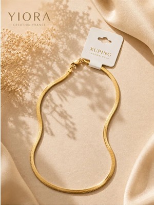 Yiora Jewelry Xuping Özel Seri 14K Kaplama Kuyumcu Işçiliğinde Altın/gold Renk Italyan Ezme Yassı Zincir Kolye