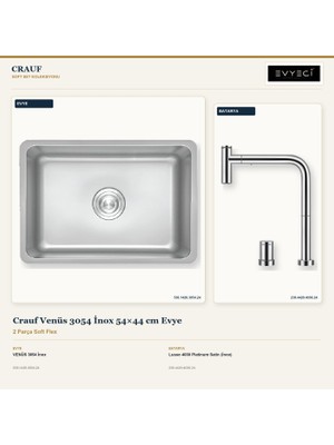 Crauf Venüs 3054 Inox 54X44 cm Evye + Lusso 4030 Batarya 2 Parça Set