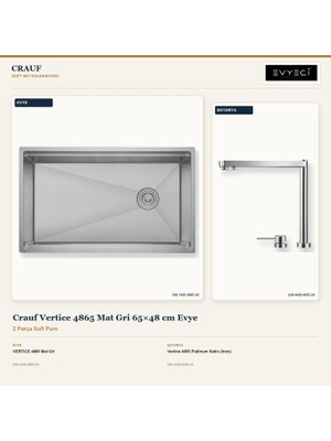 Crauf Vertice 4865 Mat Gri 65X48 cm Evye + Vertice 4055 Batarya 2 Parça Set
