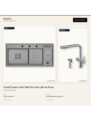Crauf Lusso 1061 Mat Gri 100X48 cm Evye + Lusso 4040 Batarya 2 Parça Set