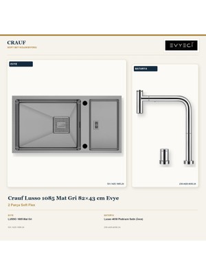 Crauf Lusso 1085 Mat Gri 82X43 cm Evye + Lusso 4030 Batarya 2 Parça Set