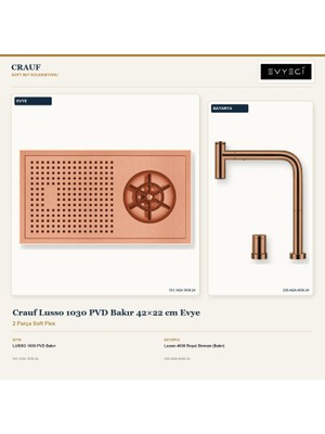 Crauf Lusso 1030 Bakır 42X22 cm Evye + Lusso 4030 Batarya 2 Parça Set