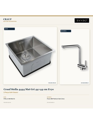 Crauf Stella 4444 Mat Gri 44X44 cm Evye + Pesce 4060 Batarya 2 Parça Set