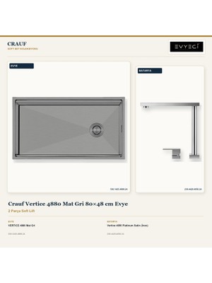 Crauf Vertice 4880 Mat Gri 80X48 cm Evye + Vertice 4050 Batarya 2 Parça Set