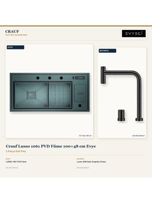 Crauf Lusso 1061 Füme 100X48 cm Evye + Lusso 4030 Batarya 2 Parça Set