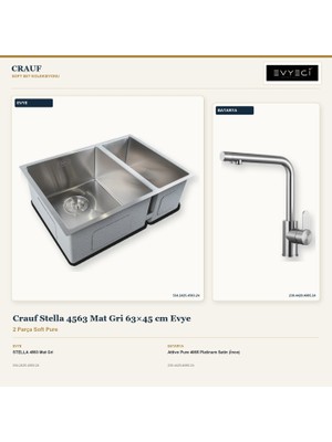 Crauf Stella 4563 Mat Gri 63X45 cm Evye + Attivo Pure 4065 Batarya 2 Parça Set