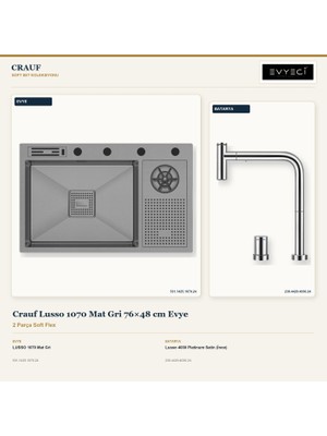Crauf Lusso 1070 Mat Gri 76X48 cm Evye + Lusso 4030 Batarya 2 Parça Set