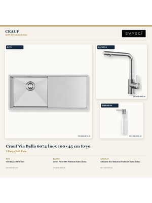 Crauf Via Bella 6074 Inox 100X45 cm Evye + Attivo Pure 4065 Batarya + Sabunluk 3 Parça Set
