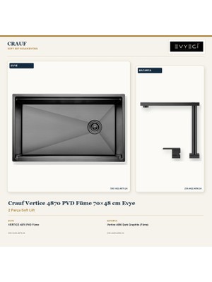 Crauf Vertice 4870 Füme 70X48 cm Evye + Vertice 4050 Batarya 2 Parça Set