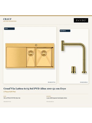 Crauf Via Lattea 6175 Sol Altın 100X51 cm Evye + Lusso 4030 Batarya 2 Parça Set