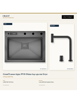 Crauf Lusso 6391 Füme 64X49 cm Evye + Lusso 4030 Batarya 2 Parça Set