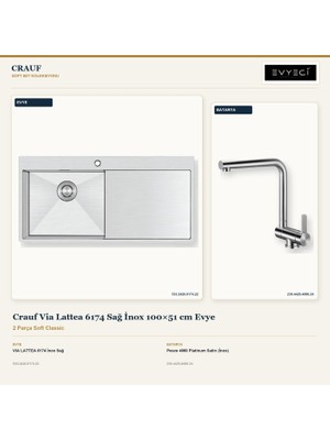 Crauf Via Lattea 6174 Sağ Inox 100X51 cm Evye + Pesce 4060 Batarya 2 Parça Set