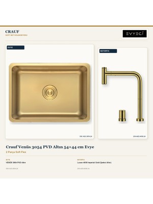Crauf Venüs 3054 Altın 54X44 cm Evye + Lusso 4030 Batarya 2 Parça Set