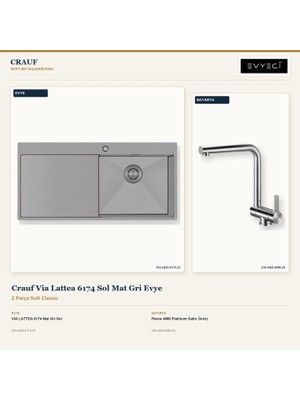 Crauf Via Lattea 6174 Sol Mat Gri 100X51 cm Evye + Pesce 4060 Batarya 2 Parça Set