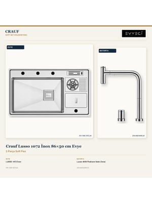 Crauf Lusso 1072 Inox 86X50 cm Evye + Lusso 4030 Batarya 2 Parça Set