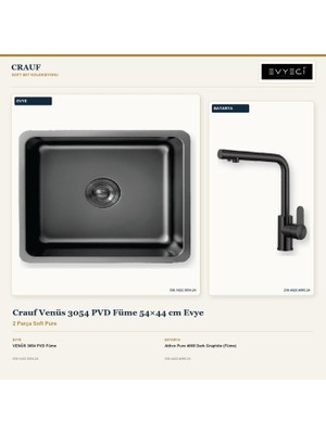 Crauf Venüs 3054 Füme 54X44 cm Evye + Attivo Pure 4065 Batarya 2 Parça Set