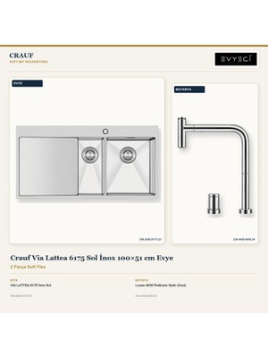 Crauf Via Lattea 6175 Sol Inox 100X51 cm Evye + Lusso 4030 Batarya 2 Parça Set