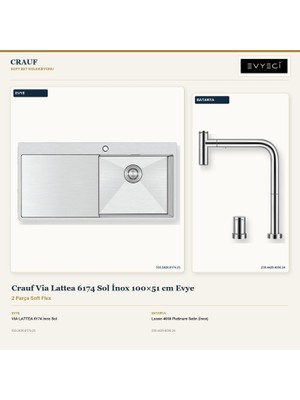 Crauf Via Lattea 6174 Sol Inox 100X51 cm Evye + Lusso 4030 Batarya 2 Parça Set