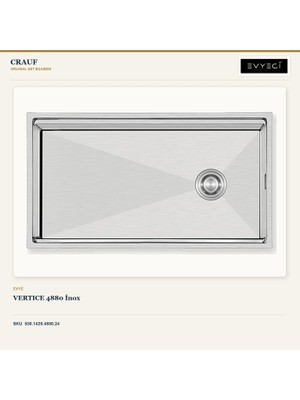 Crauf Vertice 4880 Inox 80X48 cm Evye + Vertice 4050 Batarya 2 Parça Set