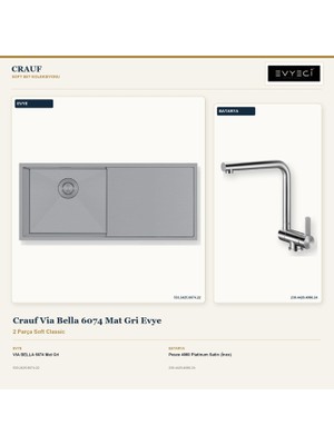Crauf Via Bella 6074 Mat Gri 100X45 cm Evye + Pesce 4060 Batarya 2 Parça Set