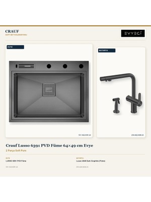Crauf Lusso 6391 Füme 64X49 cm Evye + Lusso 4040 Batarya 2 Parça Set