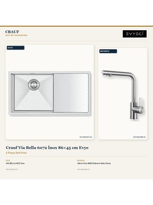 Crauf Via Bella 6072 Inox 86X45 cm Evye + Attivo Pure 4065 Batarya 2 Parça Set