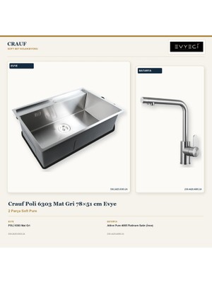Crauf Poli 6303 Mat Gri 78X51 cm Evye + Attivo Pure 4065 Batarya 2 Parça Set