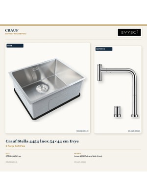 Crauf Stella 4454 Inox 54X44 cm Evye + Lusso 4030 Batarya 2 Parça Set