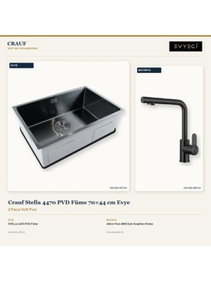 Crauf Stella 4470 Füme 70X44 cm Evye + Attivo Pure 4065 Batarya 2 Parça Set