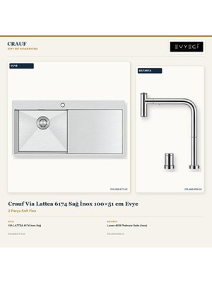 Crauf Via Lattea 6174 Sağ Inox 100X51 cm Evye + Lusso 4030 Batarya 2 Parça Set