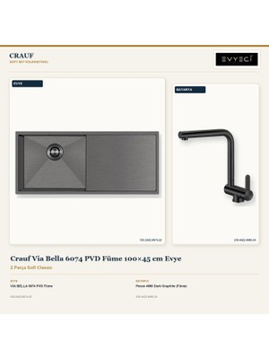Crauf Via Bella 6074 Füme 100X45 cm Evye + Pesce 4060 Batarya 2 Parça Set