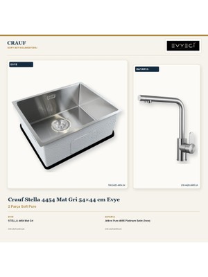 Crauf Stella 4454 Mat Gri 54X44 cm Evye + Attivo Pure 4065 Batarya 2 Parça Set