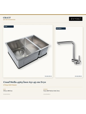 Crauf Stella 4563 Inox 63X45 cm Evye + Pesce 4060 Batarya 2 Parça Set