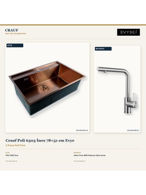 Crauf Poli 6303 Inox 78X51 cm Evye + Attivo Pure 4065 Batarya 2 Parça Set