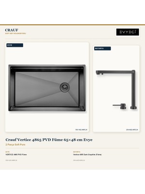 Crauf Vertice 4865 Füme 65X48 cm Evye + Vertice 4055 Batarya 2 Parça Set