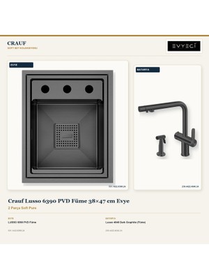 Crauf Lusso 6390 Füme 38X47 cm Evye + Lusso 4040 Batarya 2 Parça Set