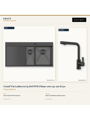 Crauf Via Lattea 6175 Sol Füme 100X51 cm Evye + Attivo Pure 4065 Batarya 2 Parça Set