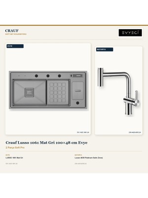 Crauf Lusso 1061 Mat Gri 100X48 cm Evye + Lusso 4035 Batarya 2 Parça Set