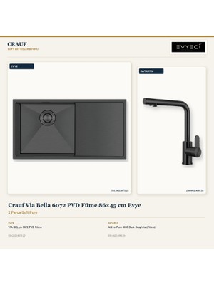Crauf Via Bella 6072 Füme 86X45 cm Evye + Attivo Pure 4065 Batarya 2 Parça Set
