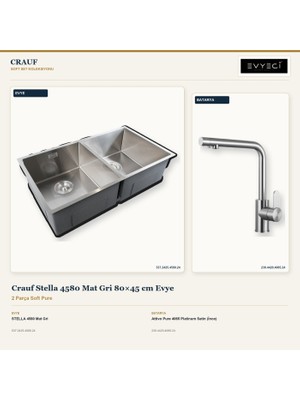 Crauf Stella 4580 Mat Gri 80X45 cm Evye + Attivo Pure 4065 Batarya 2 Parça Set